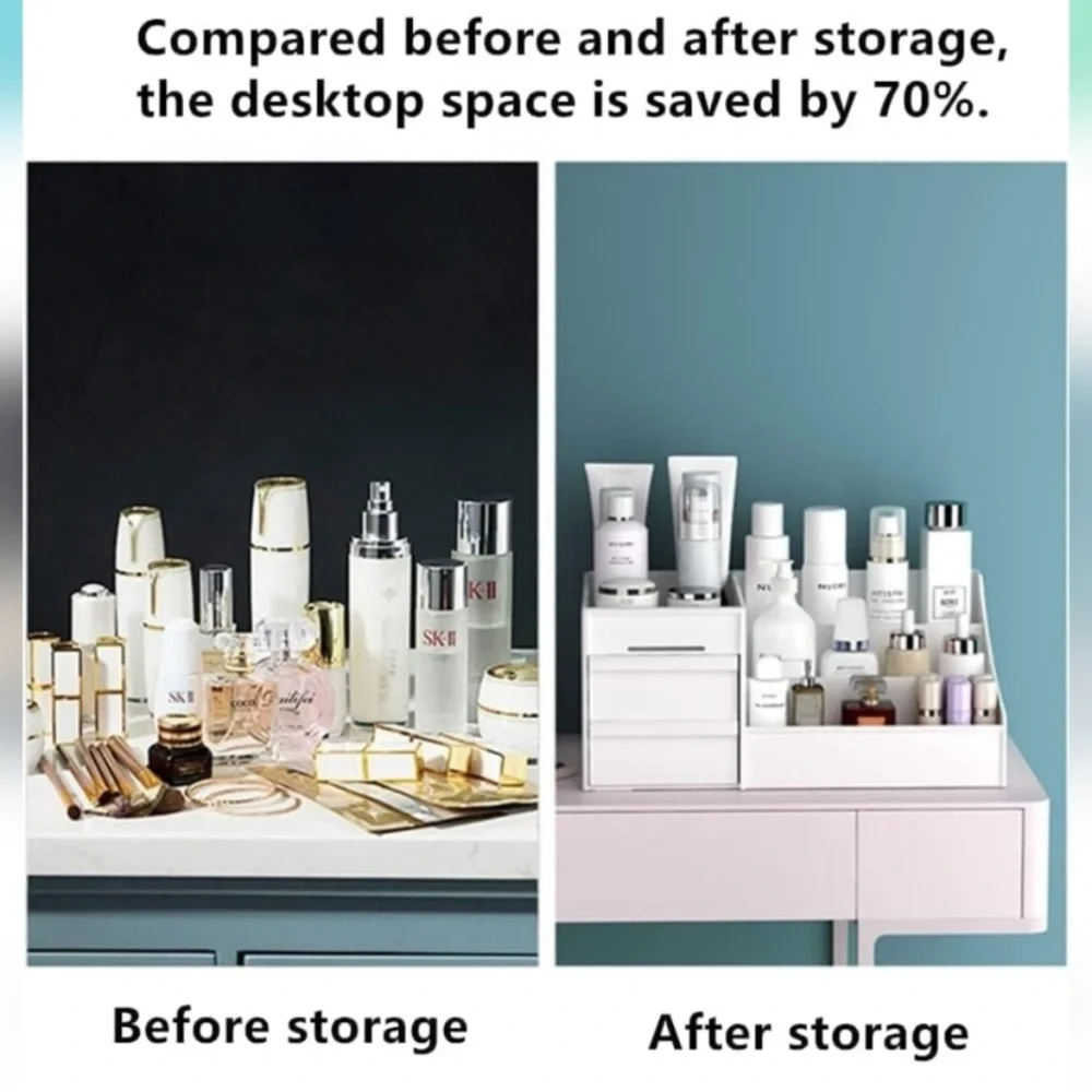 New Storage Organizer 2 Drawers Handle Vanity Large Capacity Desk Holder